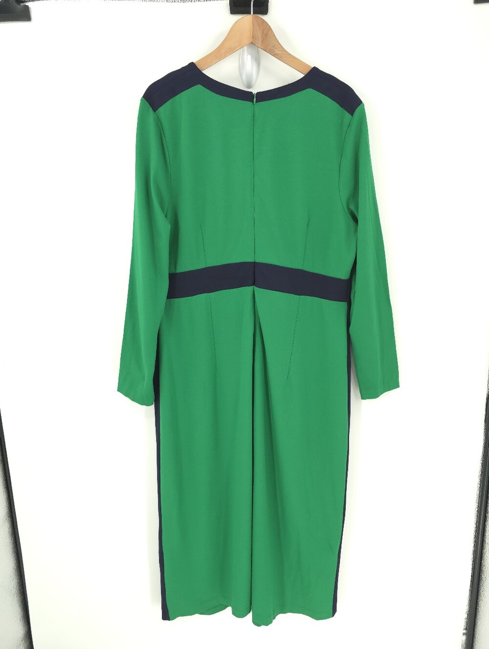 Boden Catherine Ponte Midi Dress Rich Emerald Colorblock Fit Flare Long Sleeve - Picture 3 of 16